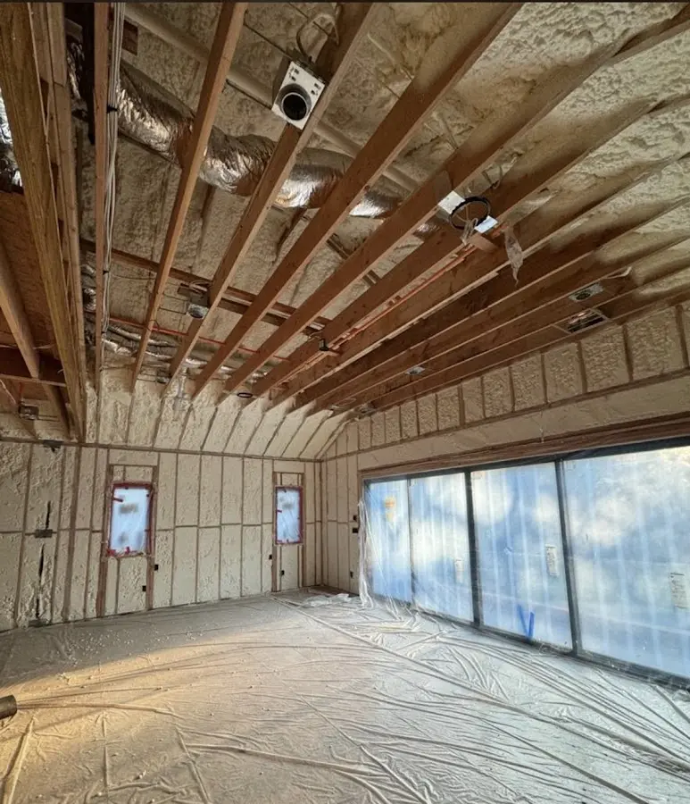Interior walls and ceiling insulated with spray foam during new construction in Horseheads